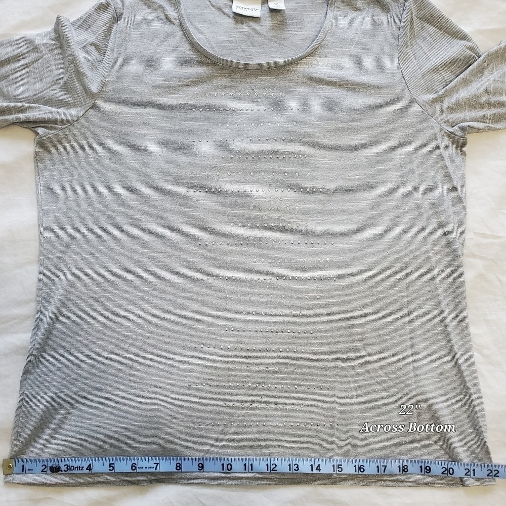 ZENERGY Chicos Gray Sparkle Rhinestone Metallic Top Blouse Womens 2 Large FLAW - Picture 11 of 15